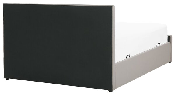 Posteľ s úložným priestorom sivobéžová umelá koža 180 x 200 cm prešívané čalúnenie s čelom lamelový rošt moderný štýl spálňa
