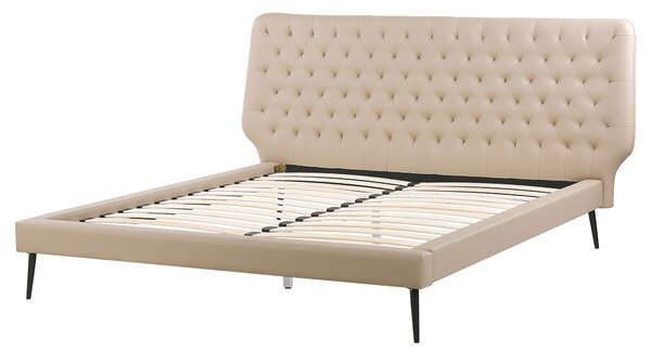 Spálňová zostava nábytku béžová umelá koža 160 x 200 cm posteľ lavička 2 nočné stolíky moderný dizajn