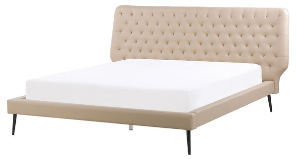 Spálňová zostava nábytku béžová umelá koža 160 x 200 cm posteľ lavička 2 nočné stolíky moderný dizajn