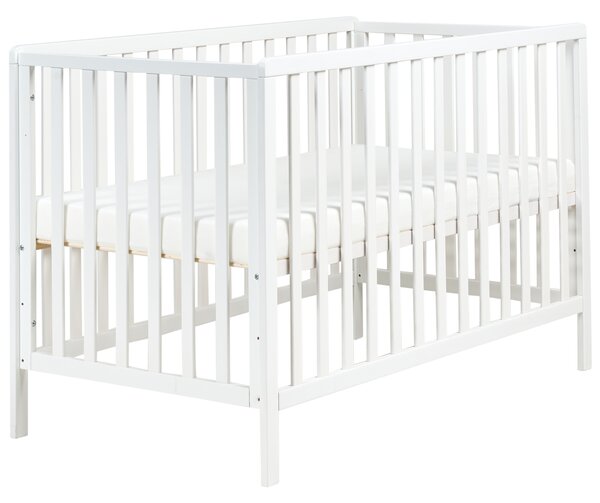 Detská postieľka biela borovicové drevo 70 x 130 cm nastaviteľná výška štandardná veľkosť minimalistický štýl detská izba