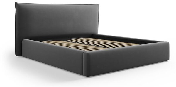 Tmavosivá čalúnená dvojlôžková posteľ s úložným priestorom a roštom 160x200 cm Elio – Milo Casa