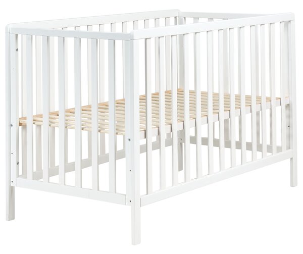 Detská postieľka biela borovicové drevo 70 x 130 cm nastaviteľná výška štandardná veľkosť minimalistický štýl detská izba