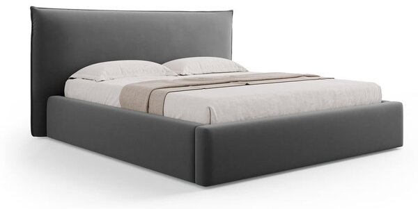 Tmavosivá čalúnená dvojlôžková posteľ s úložným priestorom a roštom 160x200 cm Elio – Milo Casa
