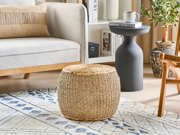 Taburetka svetlá prírodná z morskej trávy ⌀ 40 cm okrúhla vodný hyacint polystyrénová výplň boho štýl