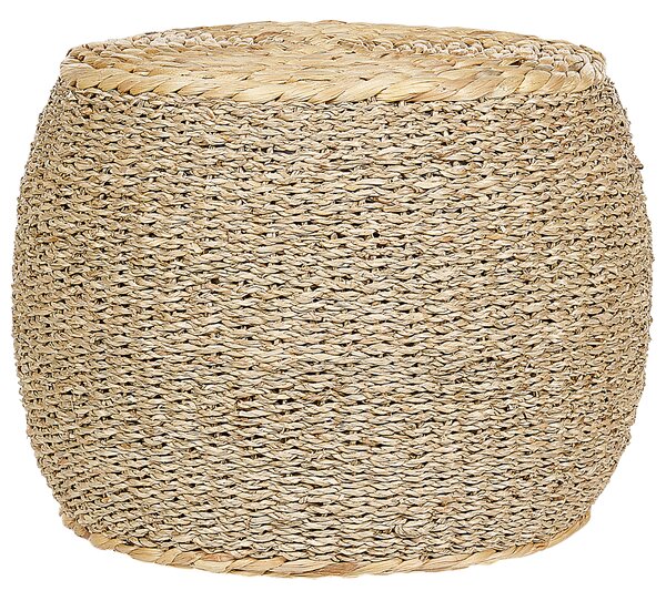 Taburetka svetlá prírodná z morskej trávy ⌀ 40 cm okrúhla vodný hyacint polystyrénová výplň boho štýl