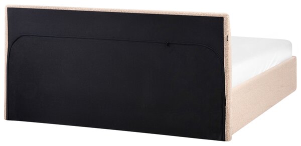 Posteľ béžová buklé čalúnenie 140 x 200 cm čalúnené čelo lamelový rošt s úložným priestorom moderný štýl spálňa