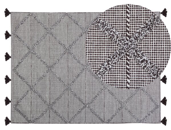 Koberec hnedý bavlnený 140 x 200 cm geometrický vzor so strapcami orientálny obývačka spálňa