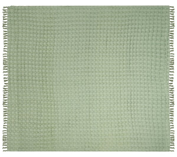 Prikrývka na posteľ zelená bavlnená 200 x 220 cm deka so strapcami klasický dizajn spálňa