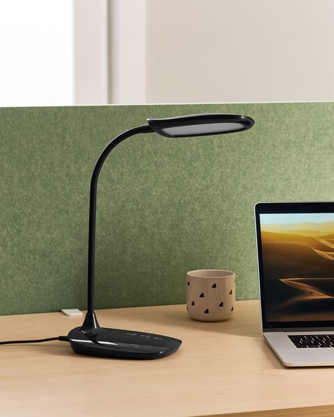 Stolná LED lampa čierna syntetický materiál 3 režimy teploty svetla so stmievačom nastaviteľná kancelária