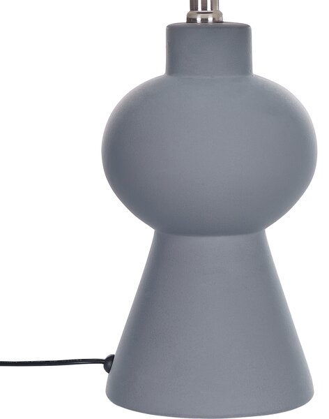 Stolná lampa sivá keramický podstavec ľanové tienidlo v tvare bubna minimalistický dizajn