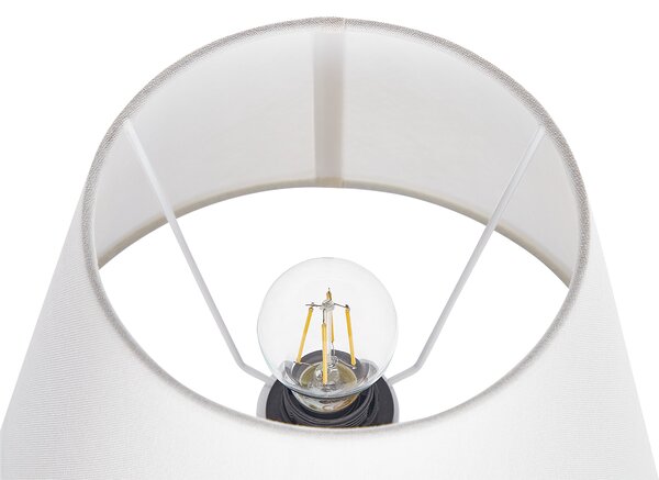 Stolná lampa sivá keramický podstavec ľanové tienidlo v tvare bubna minimalistický dizajn