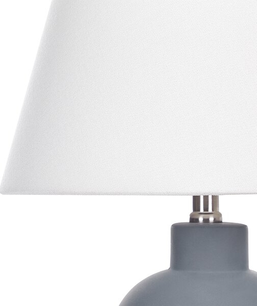Stolná lampa sivá keramický podstavec ľanové tienidlo v tvare bubna minimalistický dizajn
