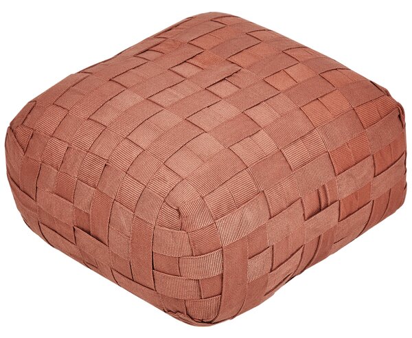 Záhradný taburet svetločervený syntetický materiál 50 x 50 cm štvorcový tvar pletený ručná výroba puf podnožka boho štýl interiér exteriér