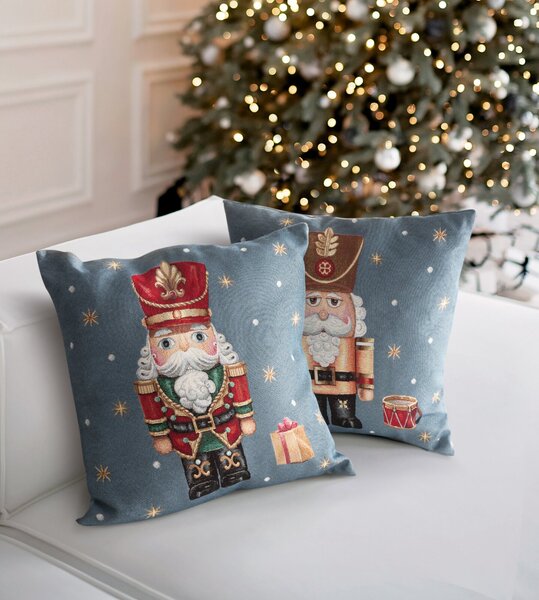 VIANOČNÁ GOBELÍNOVÁ DEKORAČNÁ OBLIEČKA NA VANKÚŠ NUTCRACKER 45X45 CM VZOROVANÁ
