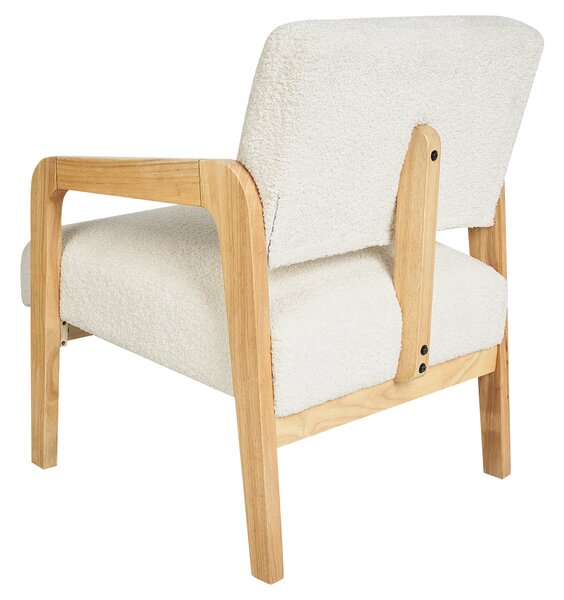 Kreslo biele buklé čalúnenie drevený rám svetlé drevo retro art deco štýl obývačka spálňa