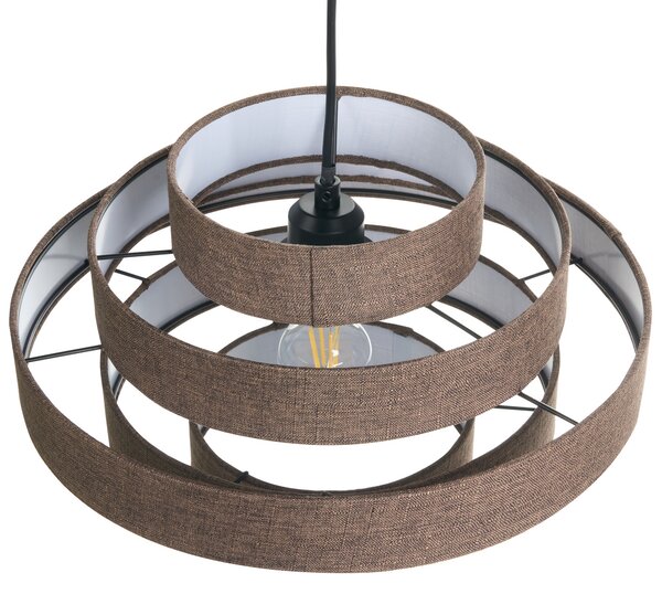 Závesná lampa hnedá ľan látkové tienidlo osvetlenie moderný štýl obývacia izba jedáleň