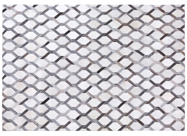 Koberec sivý kožený 160 x 230 cm pravá hovädzia koža patchworkový vzor obdĺžnikový moderný