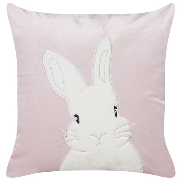 Sada 2 dekoratívnych vankúšov ružová zamat polyester 45 x 45 cm štvorcová vyšívaný vzor zajačika doplnky