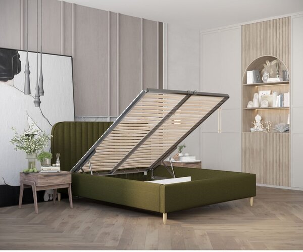 Zelená čalúnená dvojlôžková posteľ s úložným priestorom s roštom 180x200 cm Noto – Maison de Rêve