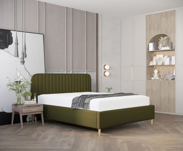 Zelená čalúnená dvojlôžková posteľ s úložným priestorom s roštom 180x200 cm Noto – Maison de Rêve
