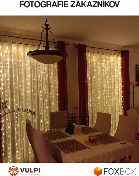 FoxBox Vianočné LED svetielka 500 LED, 3x3 m – mikro drôtik, teplá biela, diaľkové ovládanie, časovač, stmievanie, IP44