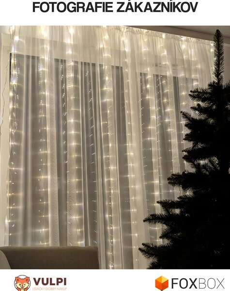FoxBox Vianočné LED svetielka 500 LED, 3x3 m – mikro drôtik, teplá biela, diaľkové ovládanie, časovač, stmievanie, IP44