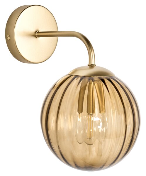 Nástenná lampa tmavohnedá a zlatá sklenená kovová guľaté tienidlo osvetlenie do spálne obývačky retro art deco