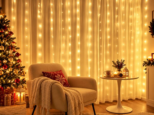 FoxBox Vianočné LED svetielka 500 LED, 3x3 m – mikro drôtik, teplá biela, diaľkové ovládanie, časovač, stmievanie, IP44