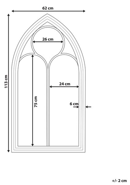 Nástenné zrkadlo čierne 62 x 113 cm v tvare okna kovový rám elegantné romantické
