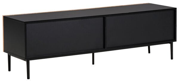 TV stolík čierny prírodný jaseň MDF svetlé drevo rebrovaný dizajn 2 zásuvky moderná obývacia izba