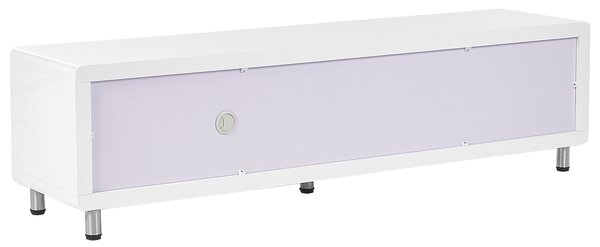 TV stolík biela MDF sklo úložný priestor 2 zásuvky skrinka posuvné dvierka moderný škandinávsky štýl obývačka