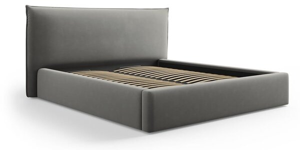 Sivá čalúnená dvojlôžková posteľ s úložným priestorom a roštom 180x200 cm Elio – Milo Casa