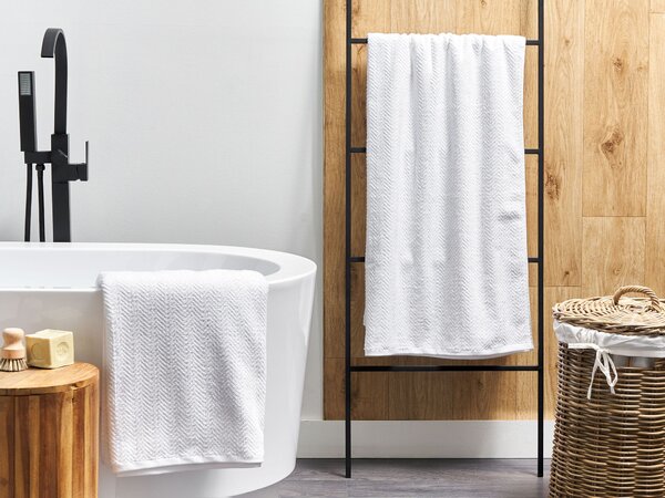 Sada 2 uterákov biela froté bavlna 100 x 150 cm vzor chevron osuška klasický moderný štýl kúpeľňa