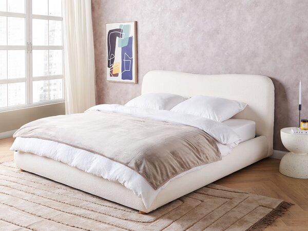 Posteľ s úložným priestorom biela buklé čalúnenie 180 x 200 cm minimalistický moderný dizajn spálňa