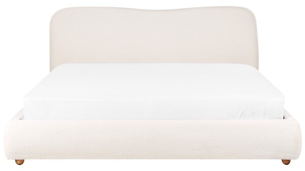 Posteľ s úložným priestorom biela buklé čalúnenie 180 x 200 cm minimalistický moderný dizajn spálňa