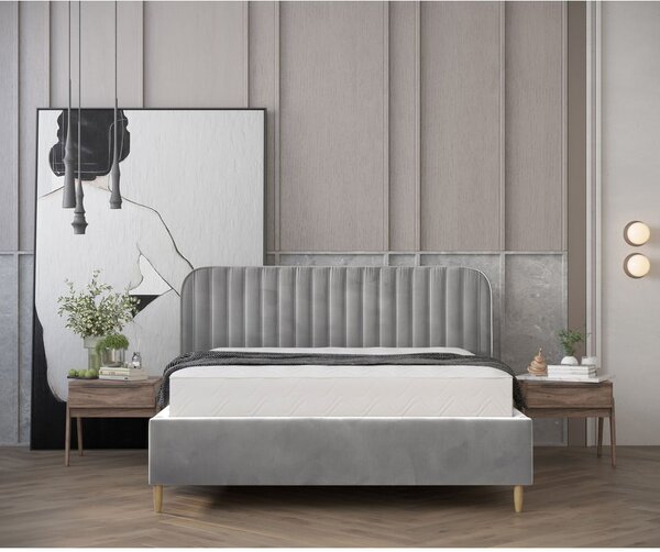 Sivá čalúnená dvojlôžková posteľ s úložným priestorom s roštom 160x200 cm Noto – Maison de Rêve