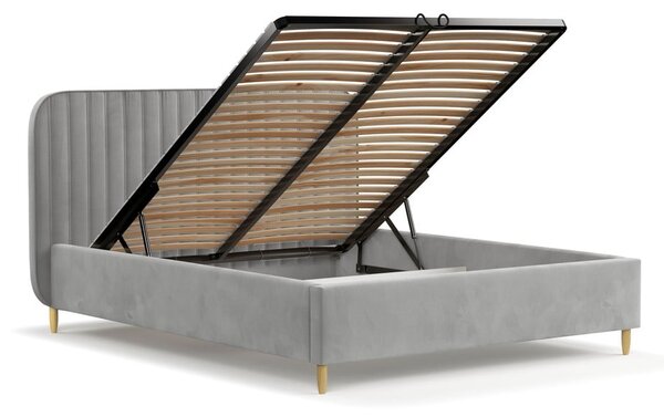 Sivá čalúnená dvojlôžková posteľ s úložným priestorom s roštom 160x200 cm Noto – Maison de Rêve
