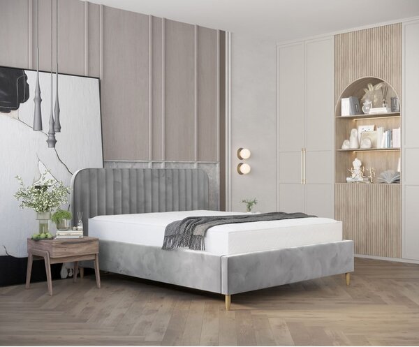 Sivá čalúnená dvojlôžková posteľ s úložným priestorom s roštom 160x200 cm Noto – Maison de Rêve