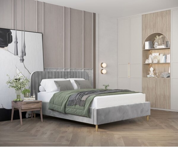 Sivá čalúnená dvojlôžková posteľ s úložným priestorom s roštom 160x200 cm Noto – Maison de Rêve