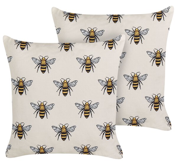 Sada 2 záhradných vankúšov béžová polyester vzor včiel 45 x 45 cm štvorcový moderný štýl vonkajšia terasa vodoodolná