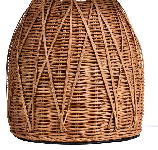 Stolná lampa prírodná ratanový podstavec biele látkové tienidlo boho japandi prímorský štýl obývačka spálňa
