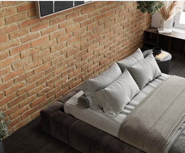 Hnedá čalúnená dvojlôžková posteľ s úložným priestorom s roštom 160x200 cm Aruba L – Maison de Rêve