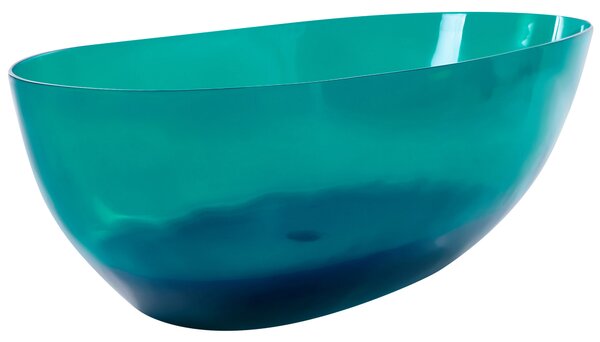 Voľne stojaca vaňa priehľadná modrozelená z materiálu solid surface 169 x 78 cm oválne pre jednu osobu moderný dizajn
