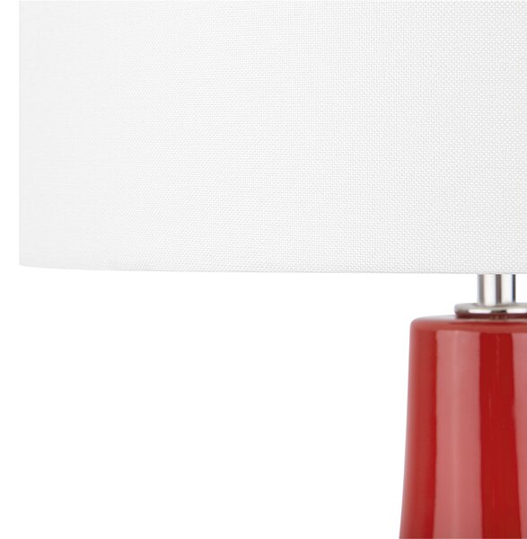 Stolná lampa červená biela keramický podstavec 60 cm látkové tienidlo okrúhly tvar nočná lampa moderný retro štýl obývačka spálňa