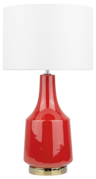 Stolná lampa červená biela keramický podstavec 60 cm látkové tienidlo okrúhly tvar nočná lampa moderný retro štýl obývačka spálňa