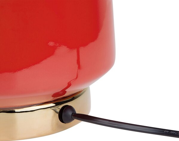 Stolná lampa červená biela keramický podstavec 60 cm látkové tienidlo okrúhly tvar nočná lampa moderný retro štýl obývačka spálňa