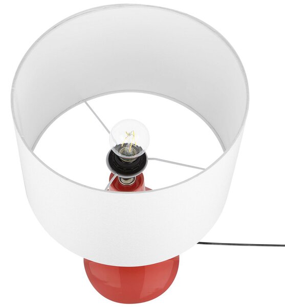 Stolná lampa červená biela keramický podstavec 60 cm látkové tienidlo okrúhly tvar nočná lampa moderný retro štýl obývačka spálňa