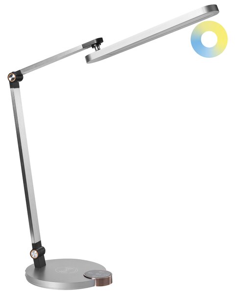 Stolná lampa sivá syntetický materiál 3 režimy teploty svetla plynulý stmievač bezdrôtová nabíjačka nastaviteľné tienidlo kancelária