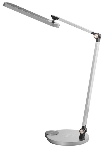 Stolná lampa sivá syntetický materiál 3 režimy teploty svetla plynulý stmievač bezdrôtová nabíjačka nastaviteľné tienidlo kancelária