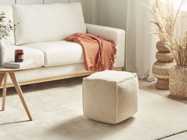 Puf svetlohnedý polyester 40 x 40 x 40 cm štvorcový tvar bez vzoru jednofarebná taburetka podnožka moderný štýl obývačka spálňa